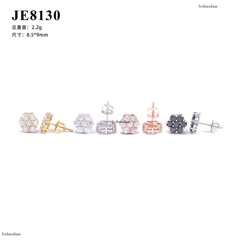 ins2024 New Men and Women Creative Flower 9mm Hip Hop Jewelry Sterling Sier Inlaid with Moissanite Stud Earrings