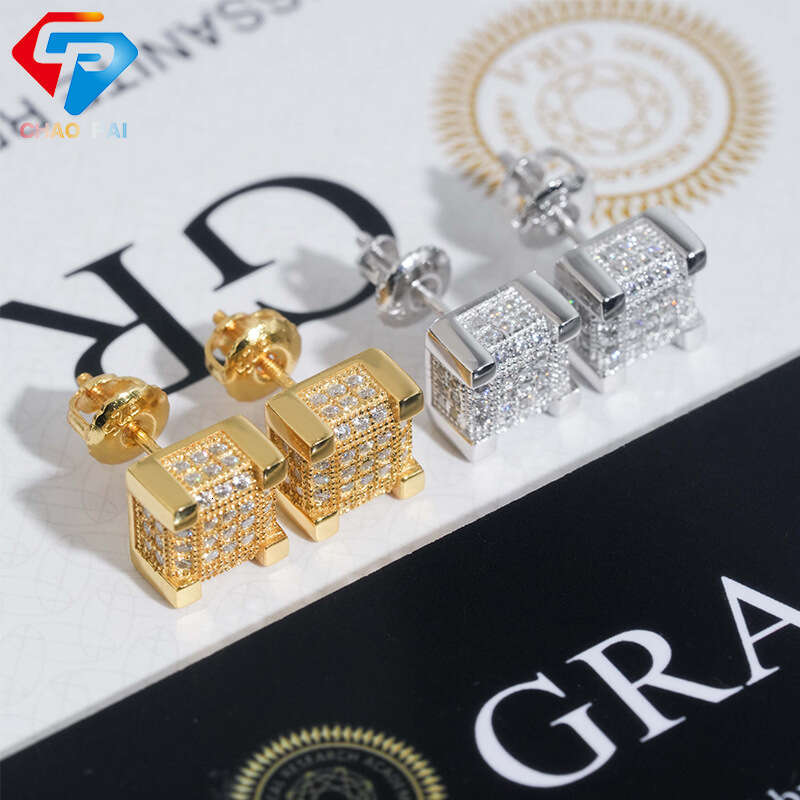 ICED OUT Fashion Unisex Sier Moissanite Hip Hop Earrings Jewelry