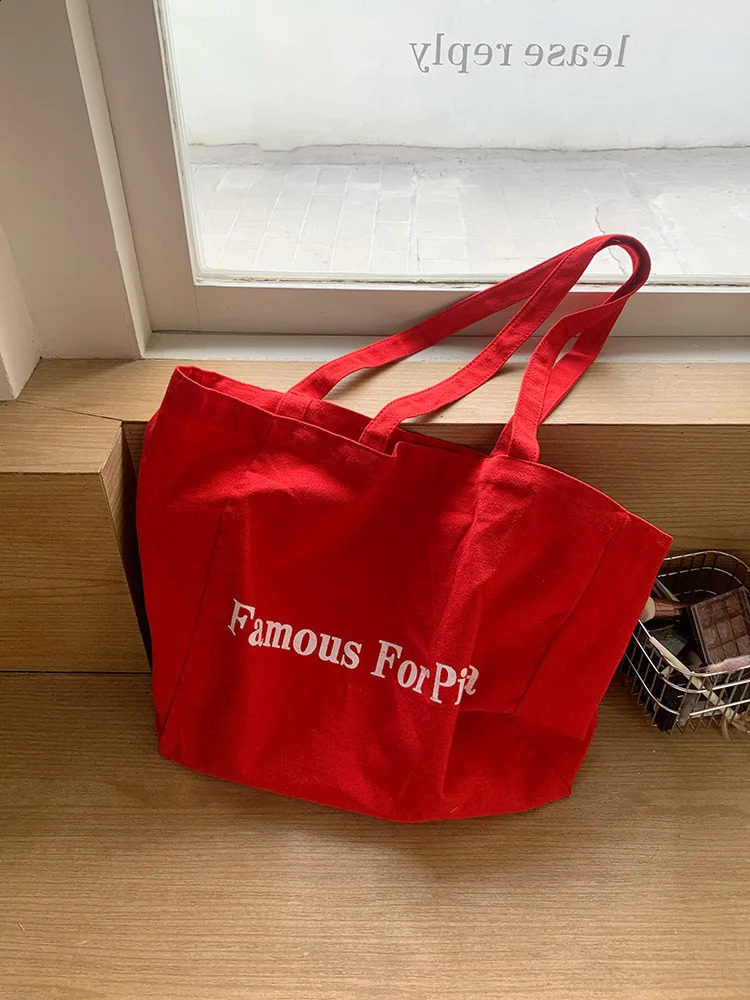 Lazy Style Red Letter Canvas Bag Large Capacity Tote Bag Casual Versatile Lightweight Shopping Bag 250809