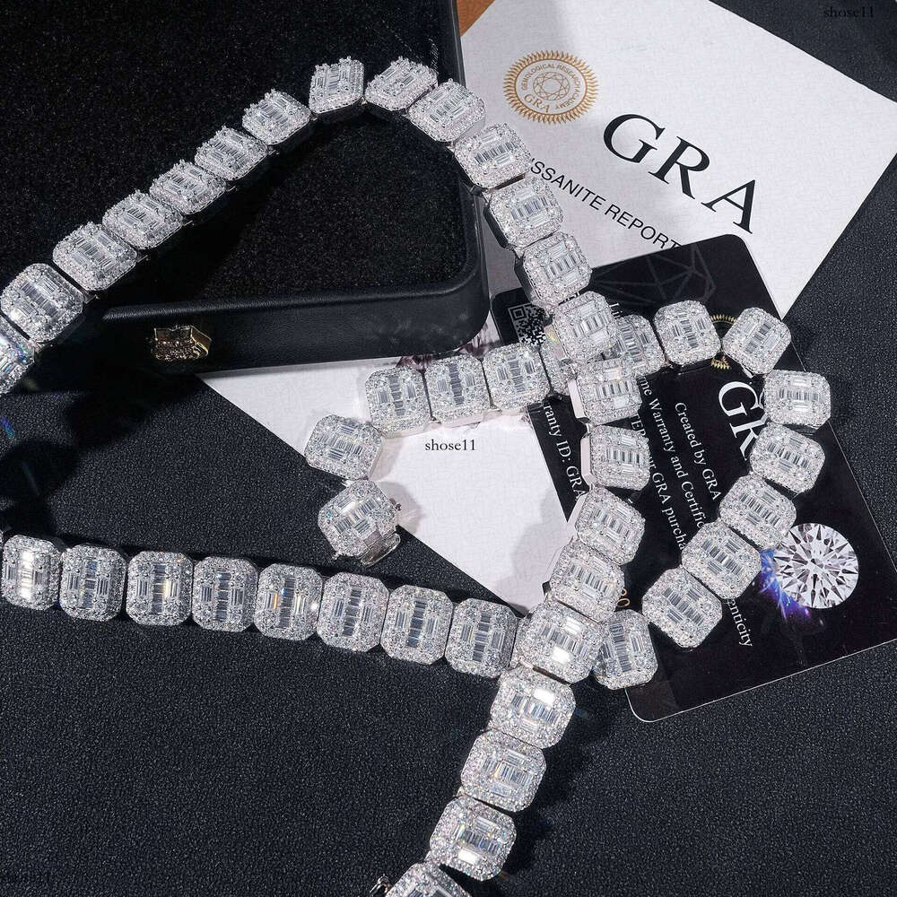 13mm Moissanite S Sier Baguettes Necklace For Men Iced Out Chain Hip Hop Jewelry Pass Dias Tester With GRA Free Shippin