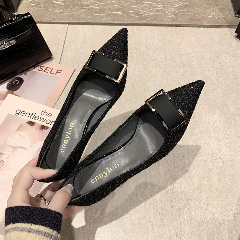 Women's 2025 designer's new pointed thin heel metal buckle single shoe