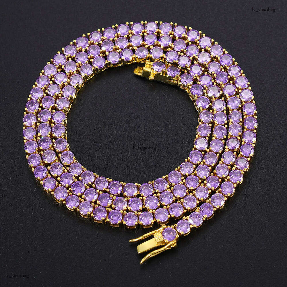 Chain 4mm Purple Row Moissanite chain Tennis Hip-Hop Necklace tennis chain