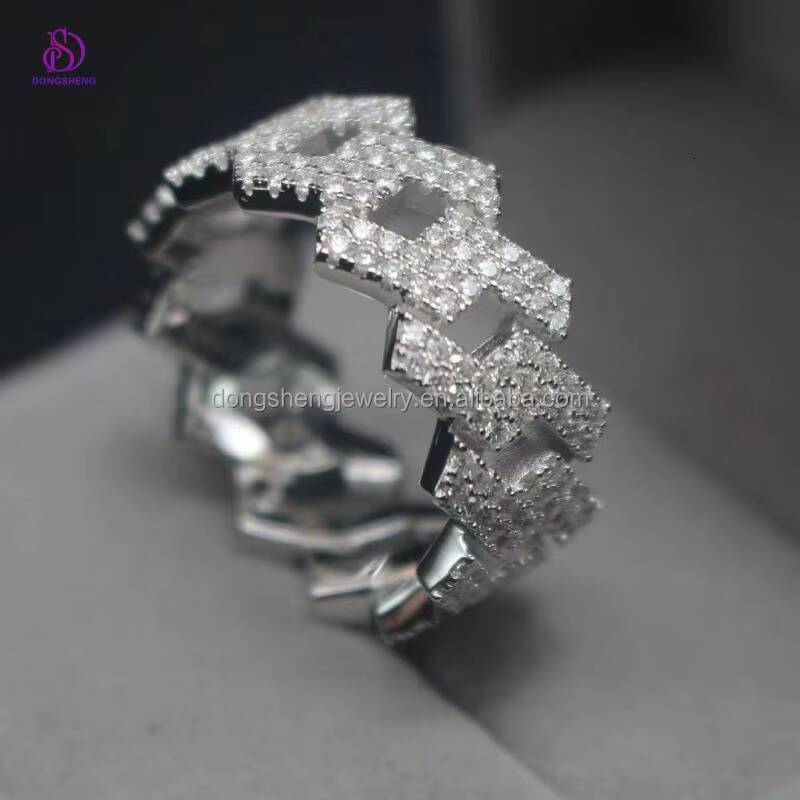 Iced Out 2 Row Diamond Hip Hop Moissanite Ring for Woman Customize B3 Moissanite Jewelry Wholesale Factory Price 925 Silver
