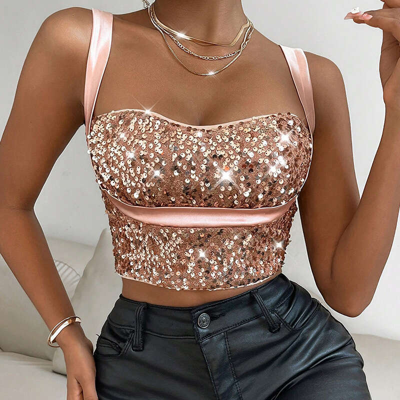 New Fashion Trend Women's Backless Slim Fit Sequin aded Vest