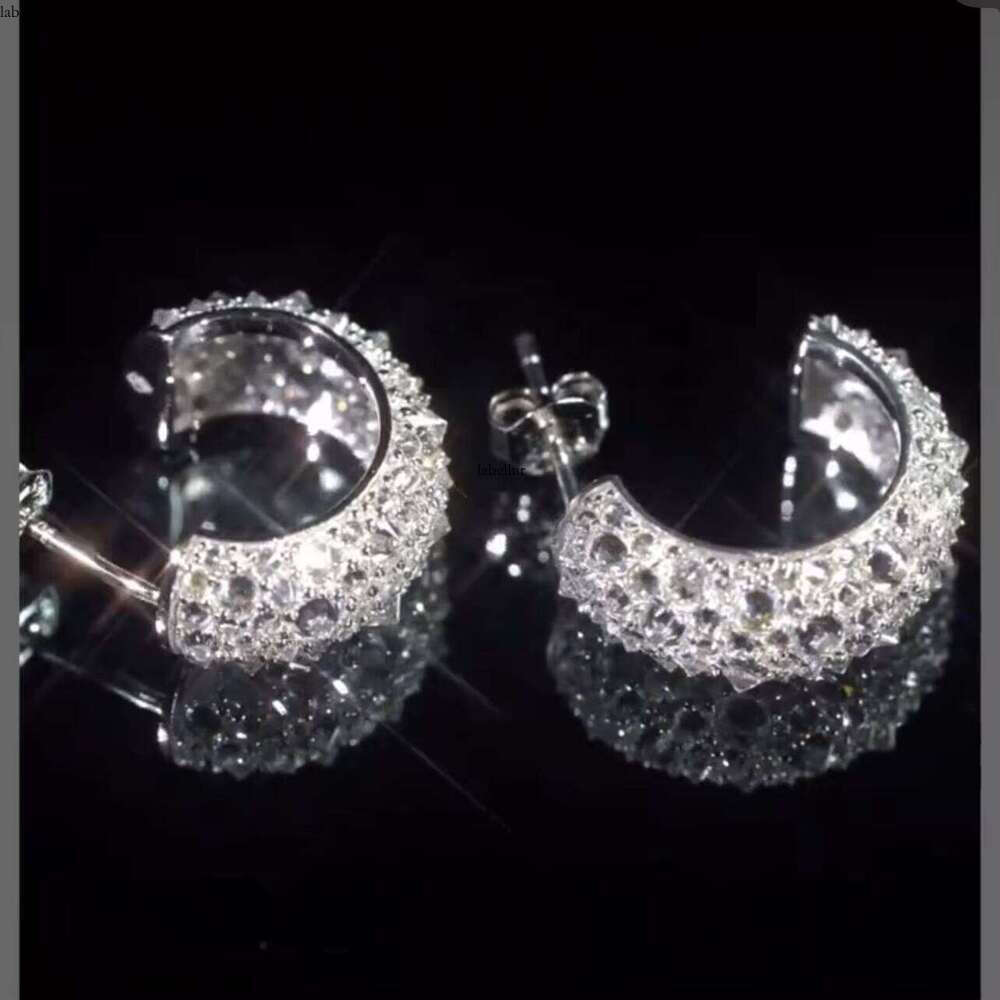 GRA Certificated Pass Tester Men Sterling Sier Upside Down Mosaic Setting Dia Hoop Hie Earrings