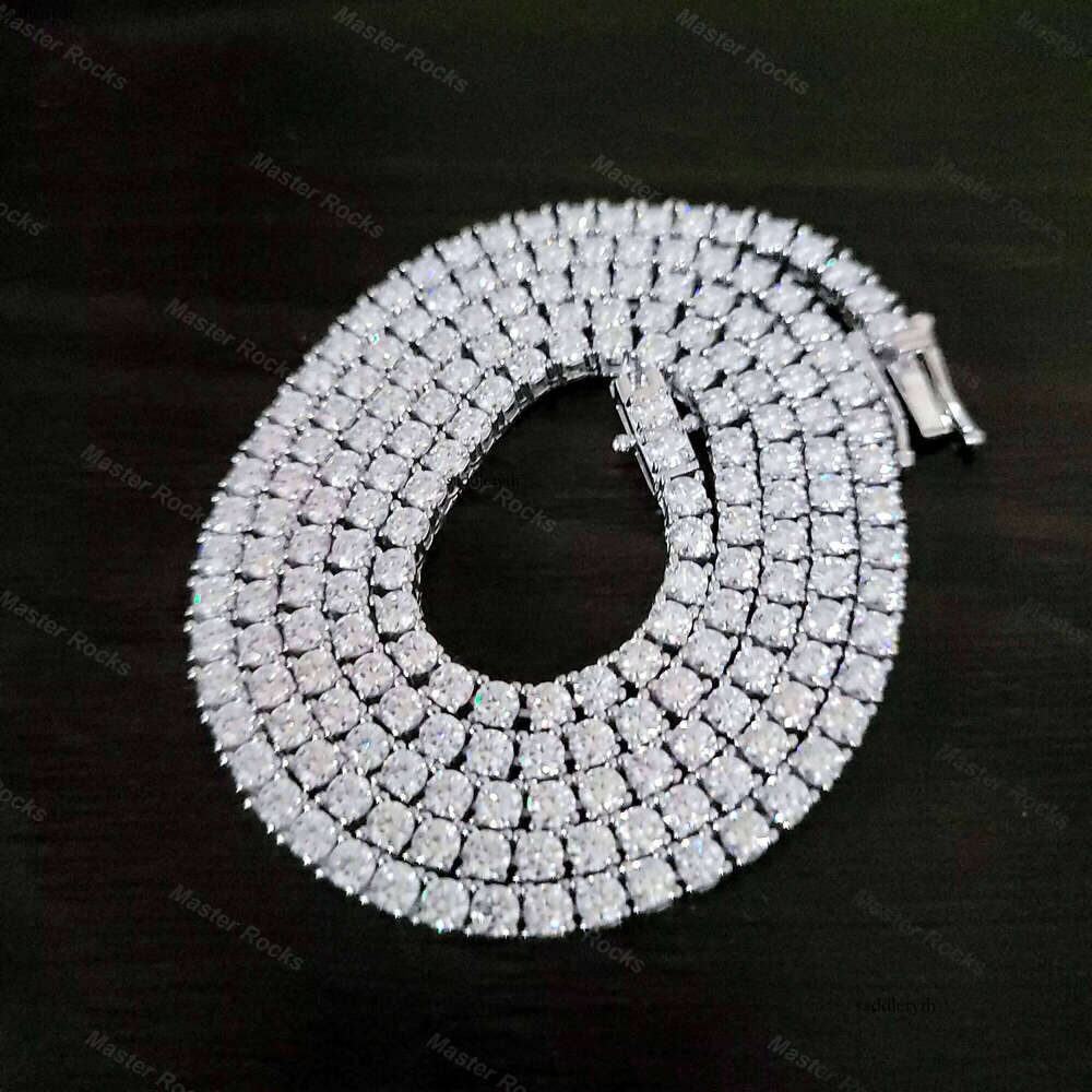 Hiphop Sterling Sier 6mm Necklace Sparkling Round Vvs Moissanite Tennis Chain 0d cf