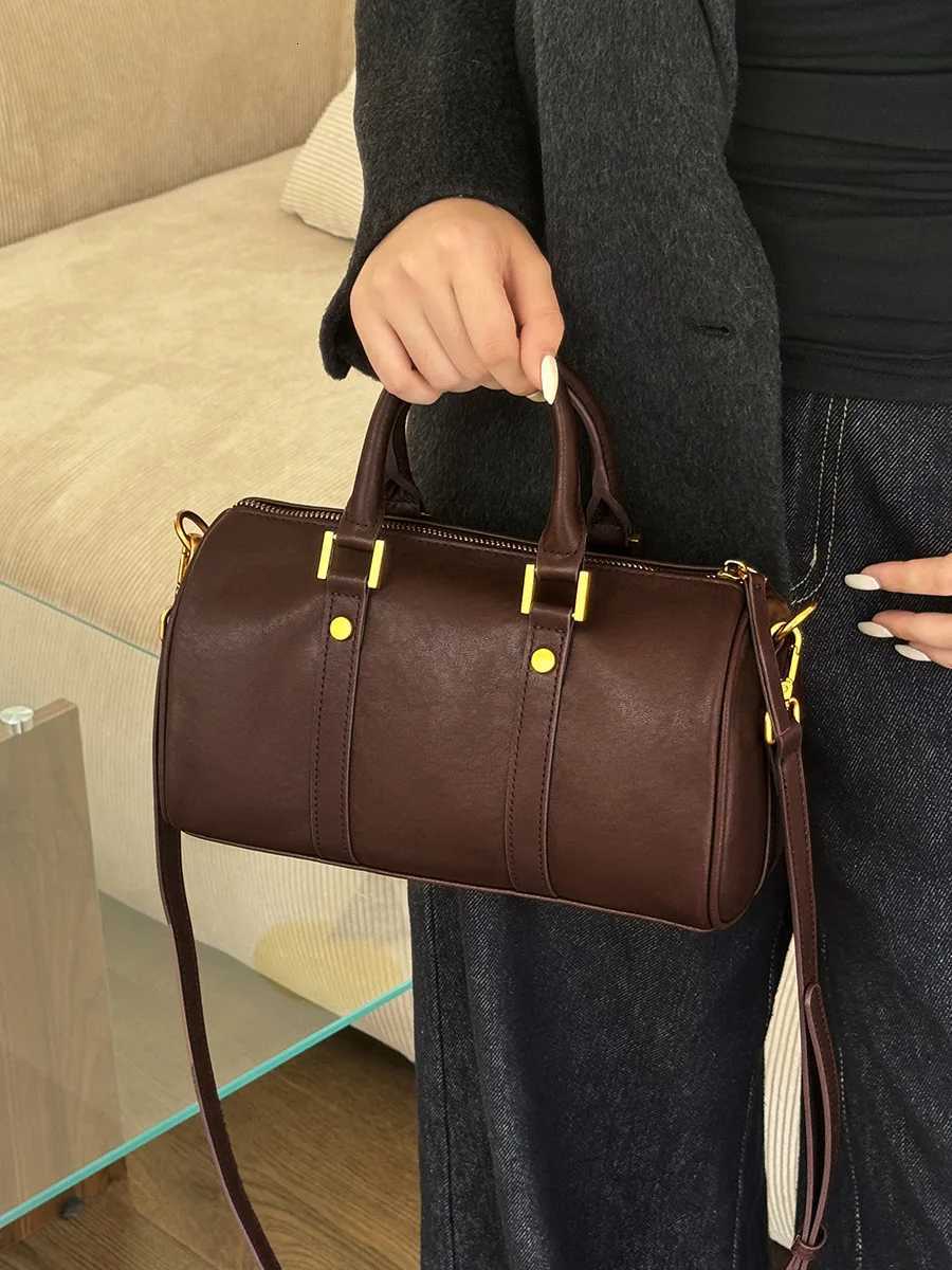 100% Genuine Leather Vintage Women Handbag Shoulder Bag Luxury Cowhide Boston Bag Ladies Commuting Crossbody Bag For Shopping Z250809