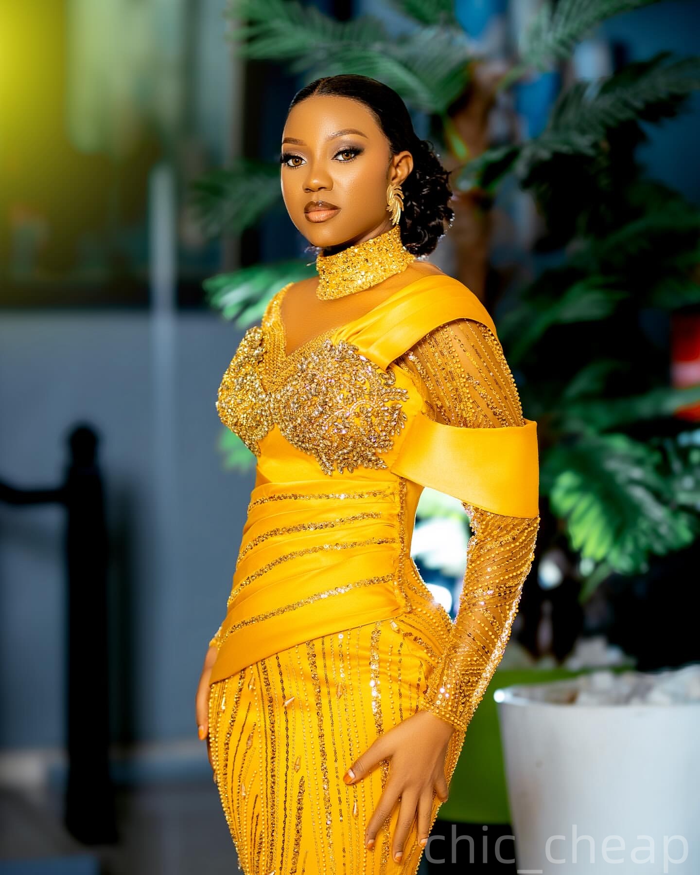Mermaid Yellow Prom Dresses 2025 Beaded Crystals Sequined Sparkly Evening Formal Party Second Birthday Engagement Gowns Plus Size Dress For Special Oc