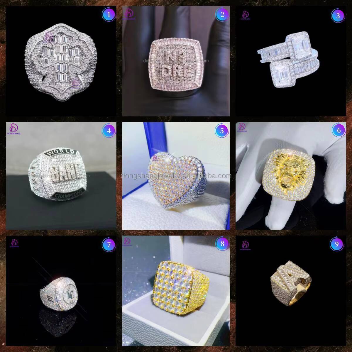 Iced Out 2 Row Diamond Hip Hop Moissanite Ring for Woman Customize B3 Moissanite Jewelry Wholesale Factory Price 925 Silver