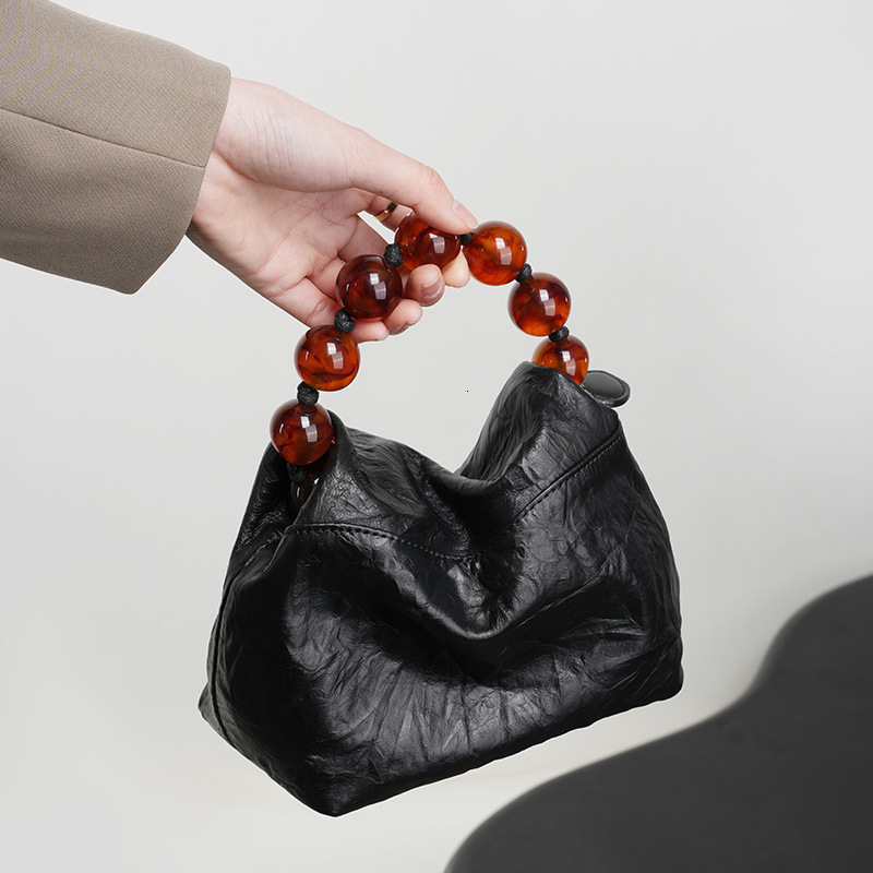 Yanxin Chinese Style Unique Niche Top Layer Cowhide Women's Handheld Grain Lunch Box Bag Beaded Handbag Crossbody