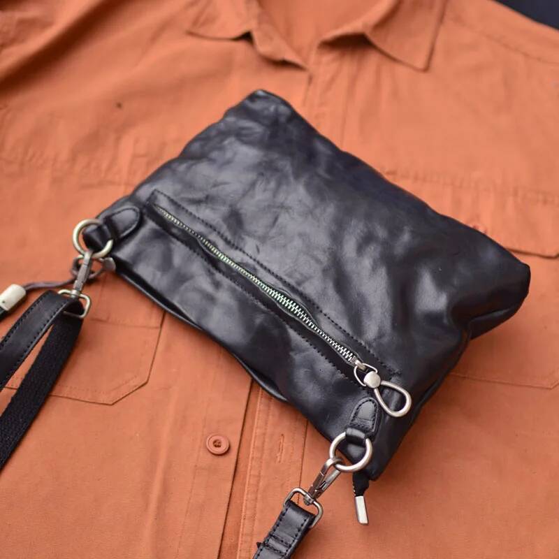 AETOO Pleated Craft Handcrafted Retro casual multi-functional crossbody Bag Hold Mobile Phone unisex leather wrist bag