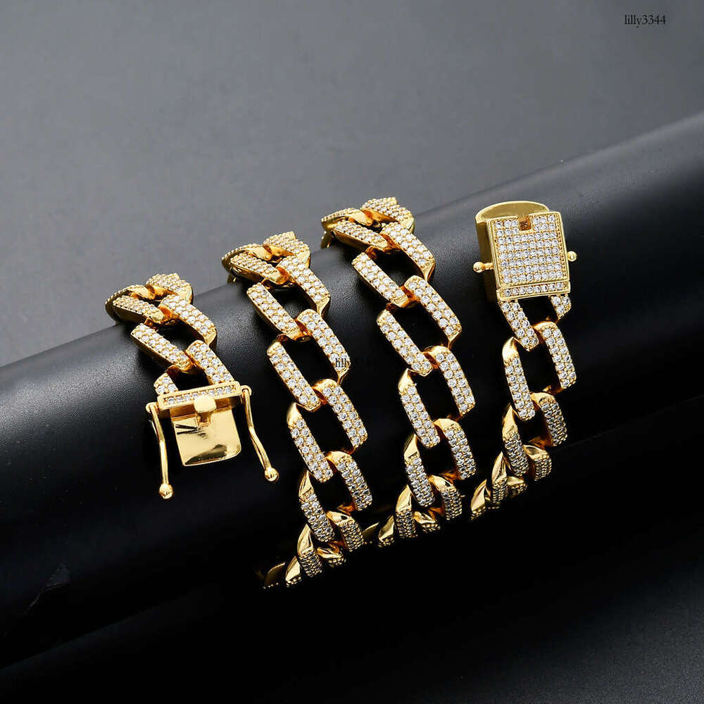 Strip-Shaped Rhombus Miami Cuban Chain 14mm Full Moissanite chain Men's Hip-Hop Necklace
