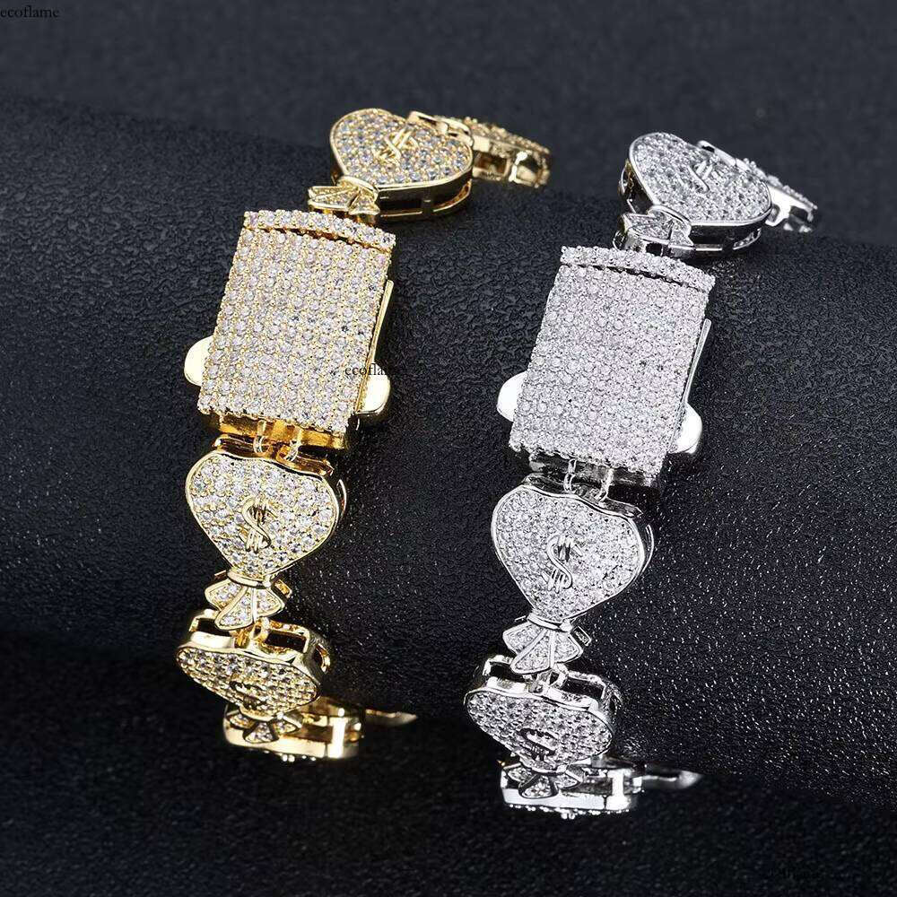 NUOYA Women's Dia Sier Gold Color Micro Pave Shiny Zircon Iced Jewelry Money Bag Link Chain Bracelet