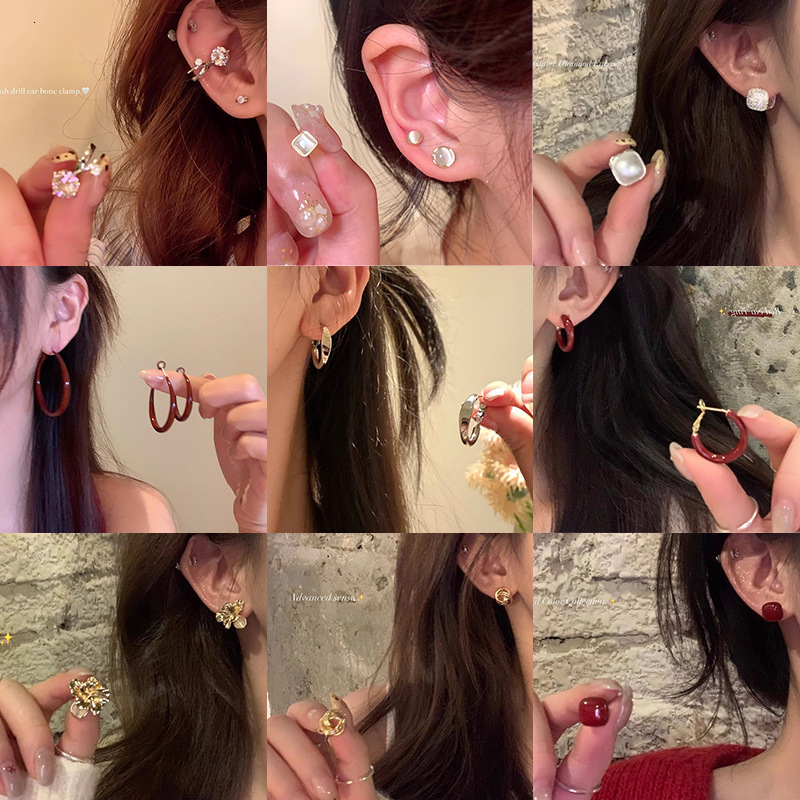 Silver Needle Cat Eye Stone Earnail Series 6-piece Set Free Shipping Designer Luxury Jewelry Non Removable Stud Earrings Niche Ear Accessories