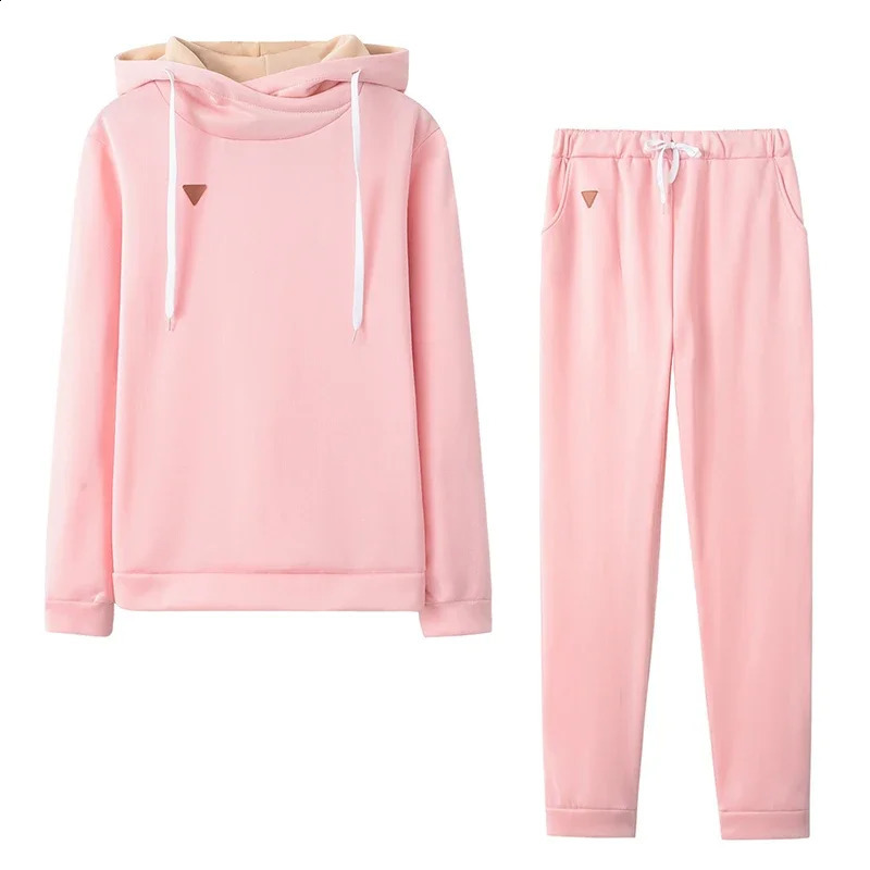 Autumn Winter 2 Piece Set Tracksuit Women Sportwear Fleece Hoodies Pullover Sweatshirts Baggy Trousers Jogger Pants Warm Outfits 250809