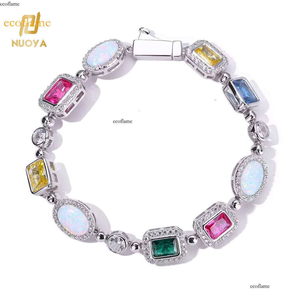 NUOYA Sparkly Geometric Gemstone Women's Jewelry White Gold Plated Brass With Opal Colorful Zircon Link Chain Bracelet
