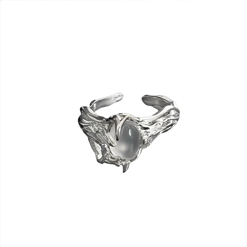 ZHUHE Moonstone Ring Opening Adjustment For Women Mens Cyberpunk Style Jewelry Accessories For Party Gifts 250807