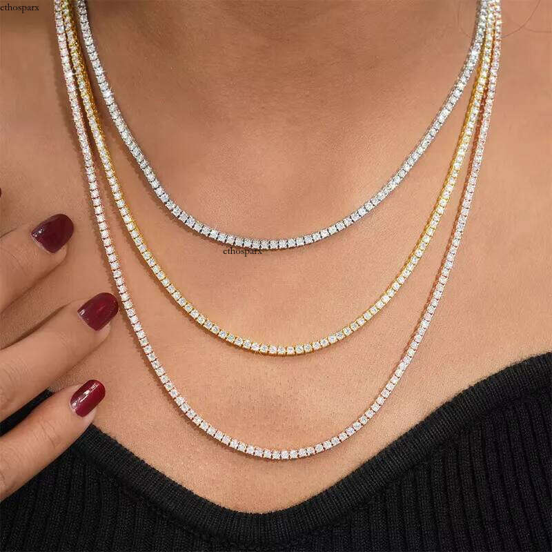 Hot Selg 2mm Sier Mosan Single Row Tennis Chain Hiphop Jewelry For Men And Women