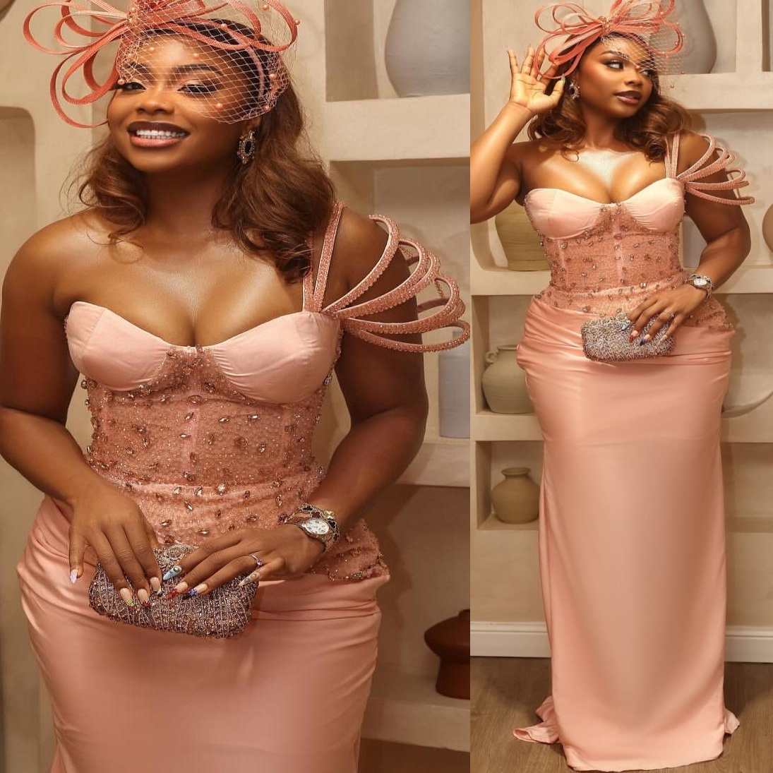 Mermaid Peach Pink Prom Dresses 2025 Crystals Beaded Satin Sweetheart Evening Formal Party Second Birthday Engagement Gowns Plus Size Dress For Specia