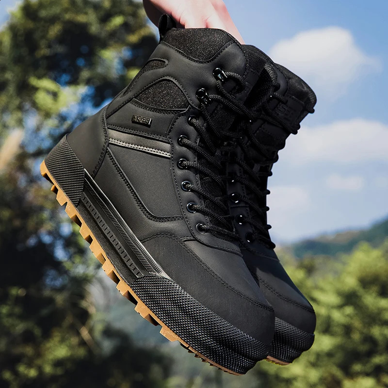 CHRLCK Mens Combat Real Leather Boots Vintage-Inspired Anti-Slip Wear-Resistant Hiking Shoes Outdoor Field Training Hiking Shoes 250805