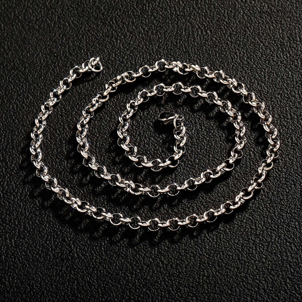Sterling Silver O-Shaped Cross 5MM Interlocking Wide Men's Punk Style Necklace Bracelet Chain