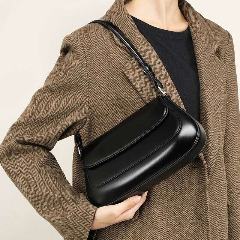 Underarm cowhide Genuine leather handbags women vintage shoulder bag female bags womens high quality 2025