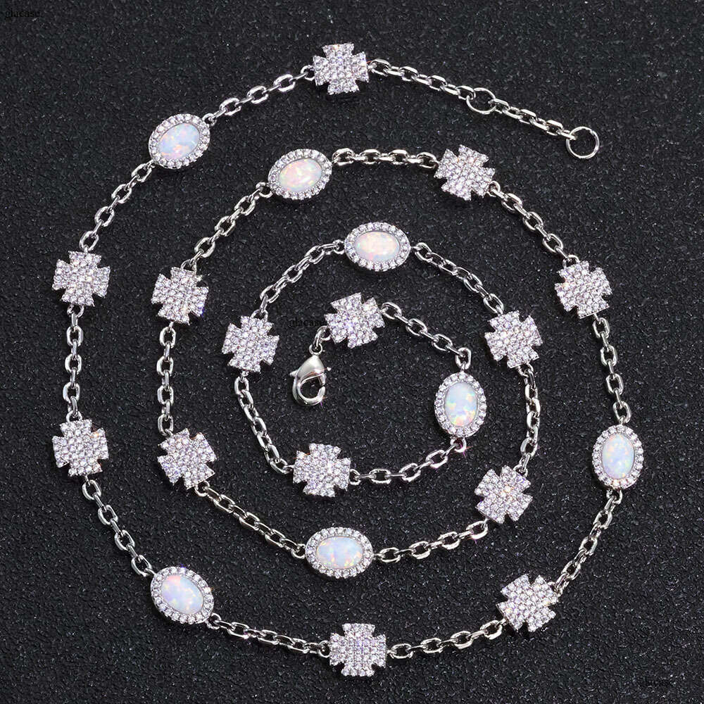 Opal Cross Trendy Jewelry Hip-Hop Accessories Versatile High-End Moissanite chain Necklace