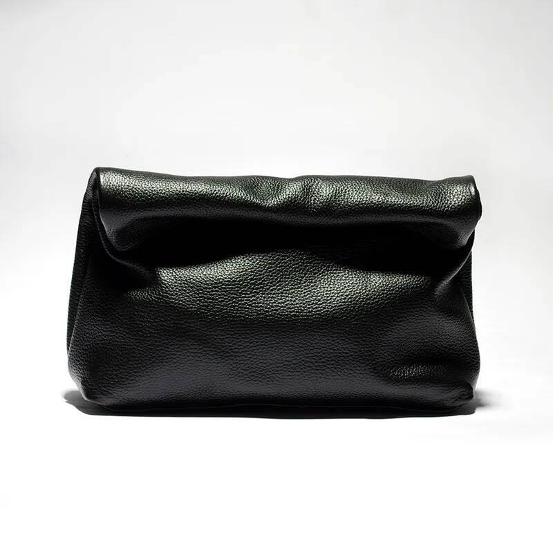 Black personality lazy casual clutch leather soft bag Phone Women High Quality Laptop Bag Genuine Leather