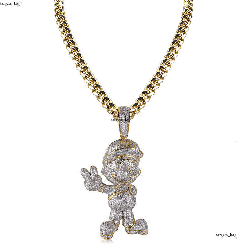 Hip-Hop Childhood Game Character Large Mario Micro-Inlaid Colorful Full Dia Moissanite chain Men's Accessories
