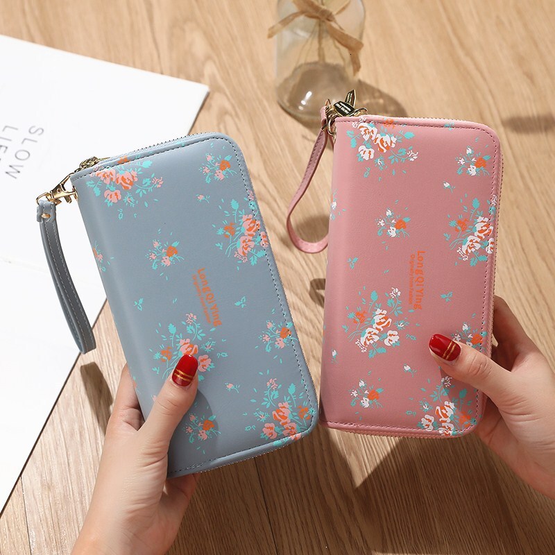 New Women's Long Versatile Double Zipper Luxury Bag Korean Style Student Floral Large Capacity Phone Bag Clutch Soft Coin Purse