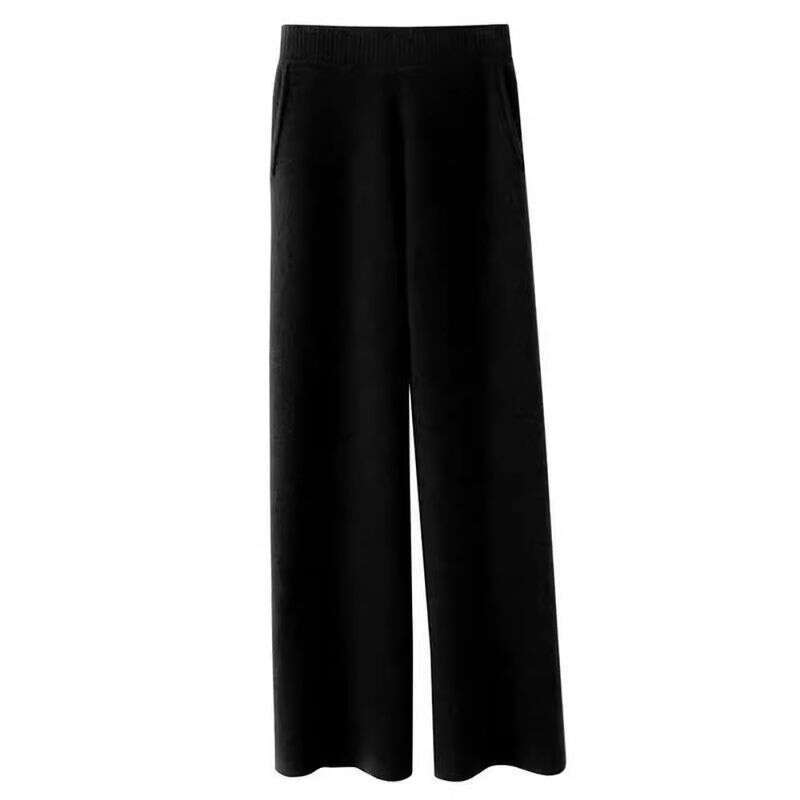 Women's Clothing Autumn And Winter Wool Knitted Loose Slim Casual Straight Wide Leg Women's Mopping Pants Small Size With Pockets