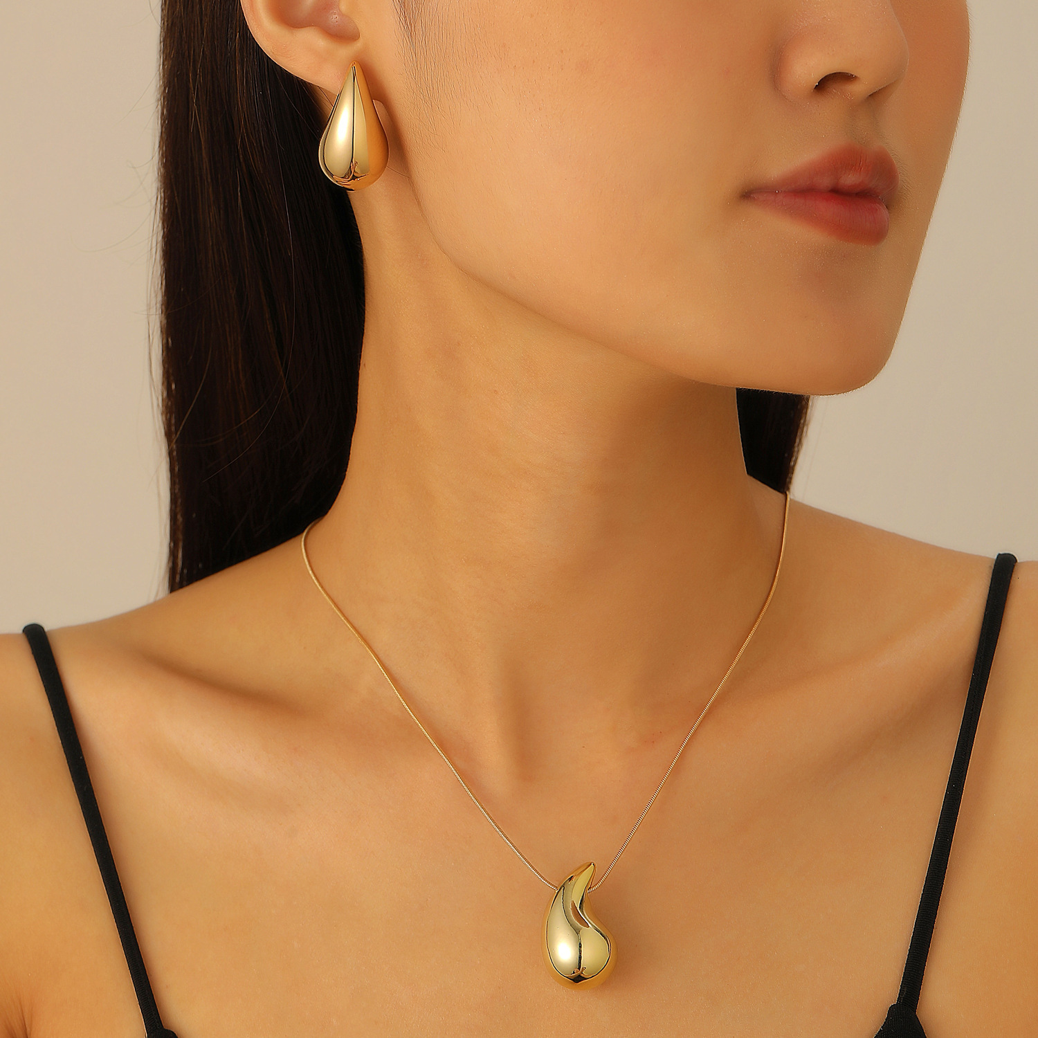 Water Drop Earrings Necklace Women's Bracelet Fashion Electroplated Ear Hooks Ring Jewelry Four-Piece Set