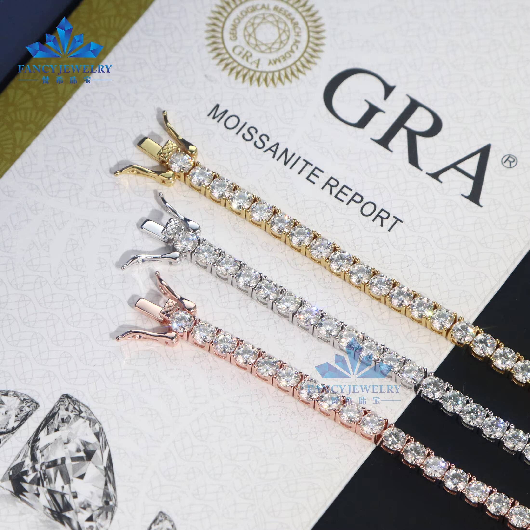 2025Factory Wholesale 2mm 3mm 4mm 5mm 6.5mm VVS Moissanite Diamond Iced Out 925 Silver Gold Plated Men Women Tennis Bracelet