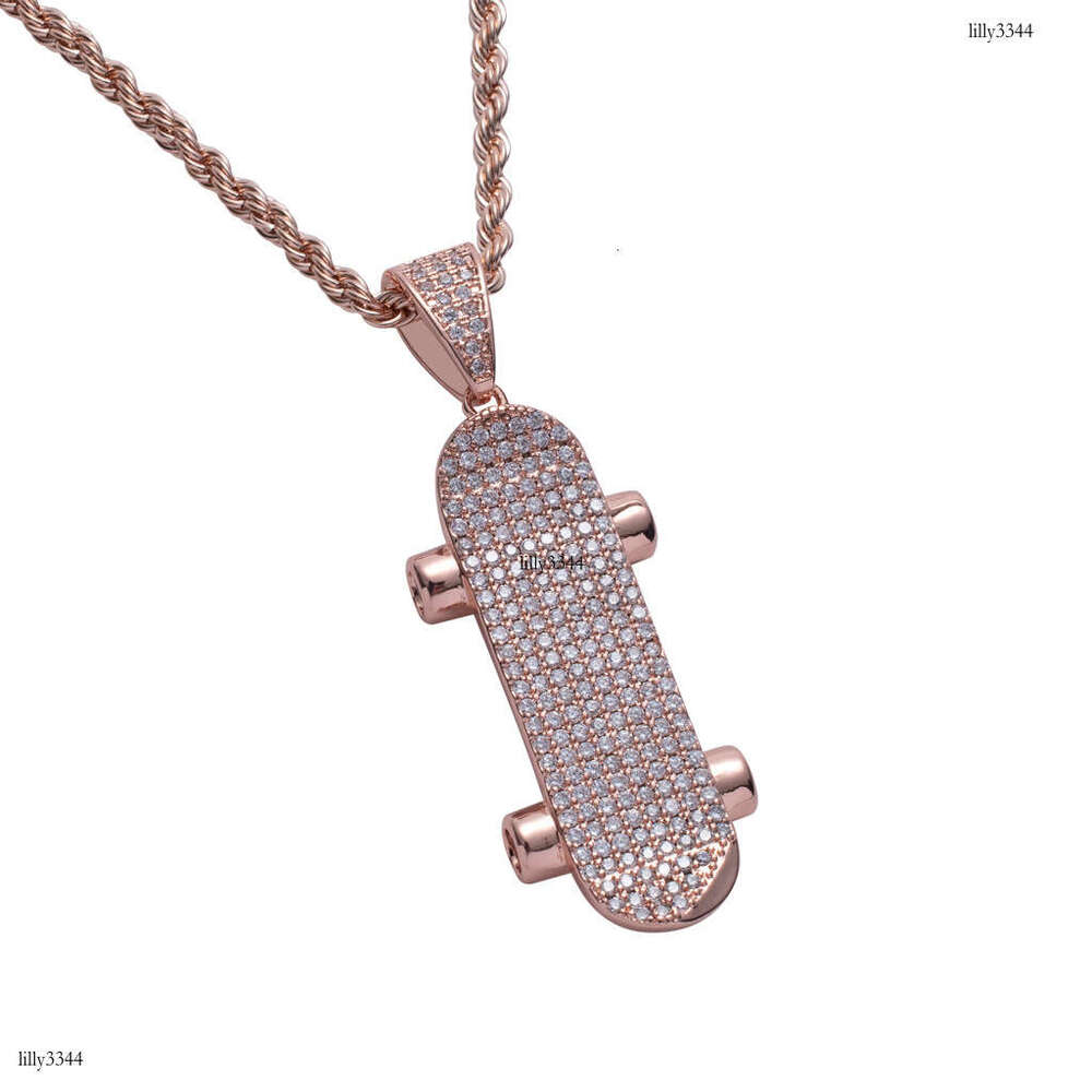 Men Skateboard Pendant Hip Hop Necklace Micro Paved Moissanite chain Personality Trendy Brand Cool Jewelry
