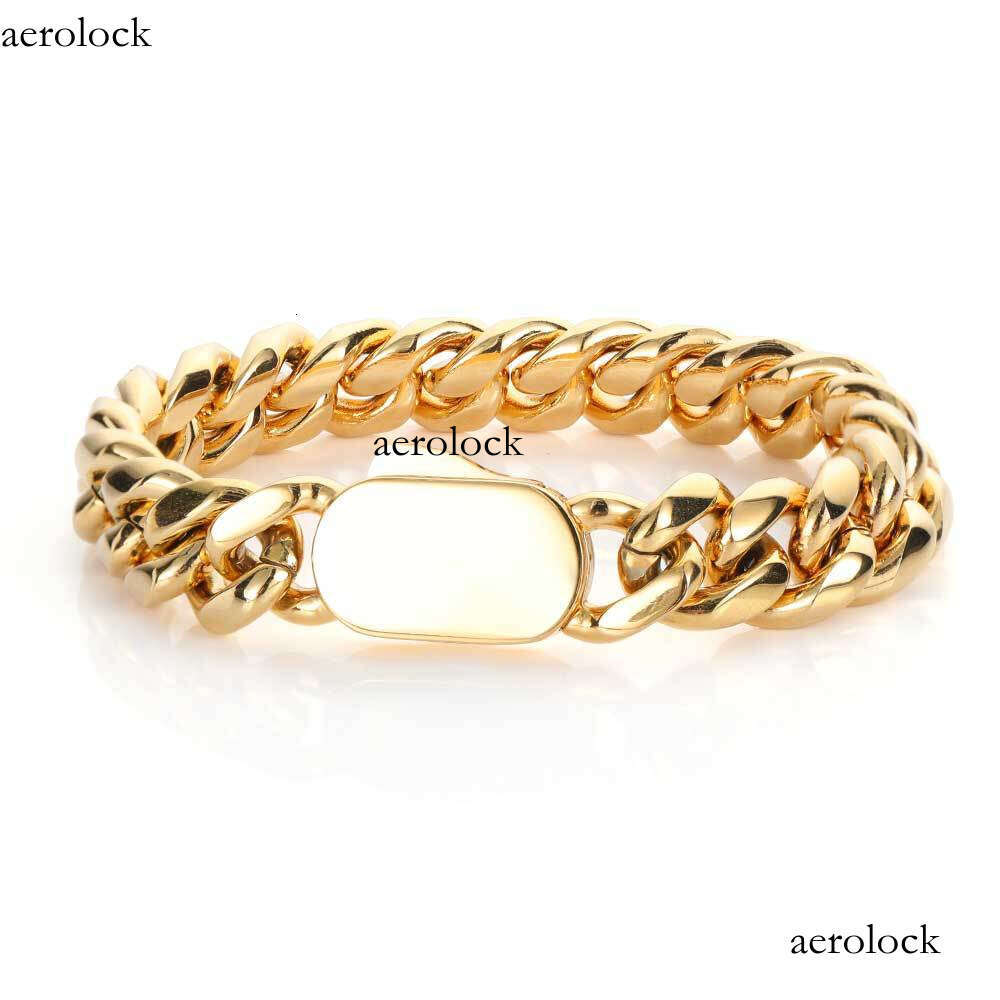 Single-Sided Spring Buckle Stainless Cuban Trendy Hip-Hop Titanium Steel Gold Men's Bracelet