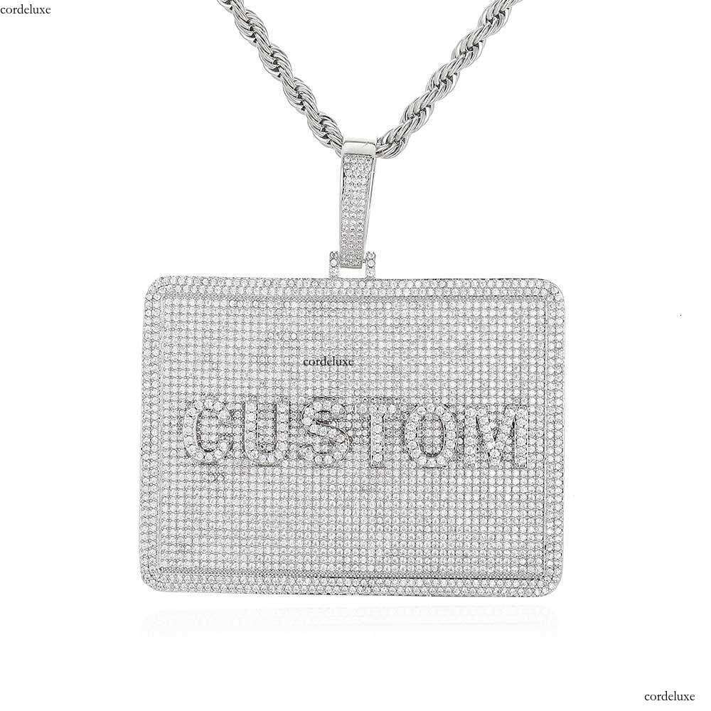 Hip Hop Rectangular Personality Letter Pendant Accessories Moissanite chain Men's Necklace Jewelry