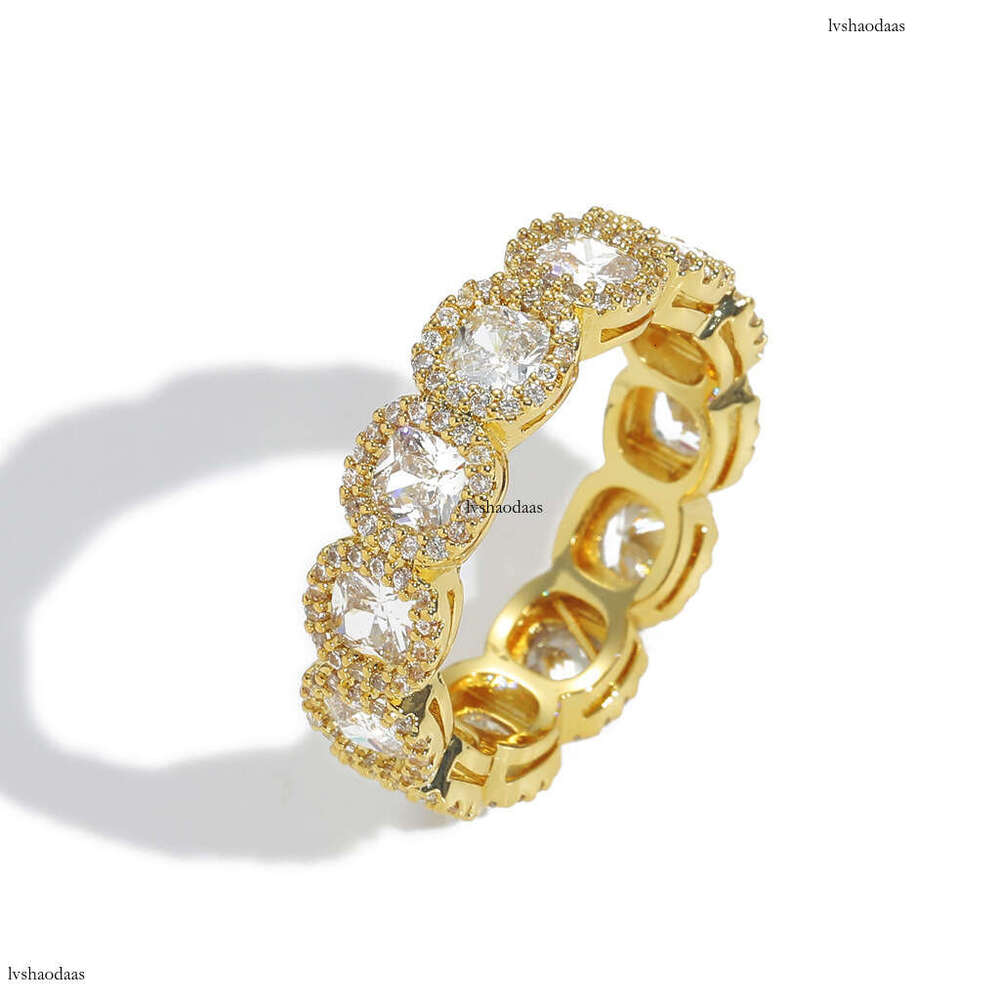 Meisa Jewelry Ice Sugar Plum Blossom Full Zircon Unisex Couple Real Gold Plated Hip Hop Ring