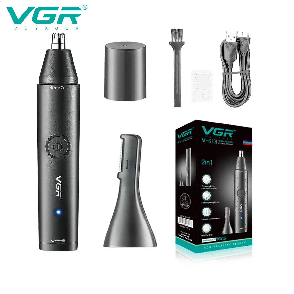 VGR V-613 2 in 1 IPX 5 Waterproof Hair Removal Appliances Rechargeable Electric Ear Eyebrow Nose Hair Trimmer 250805