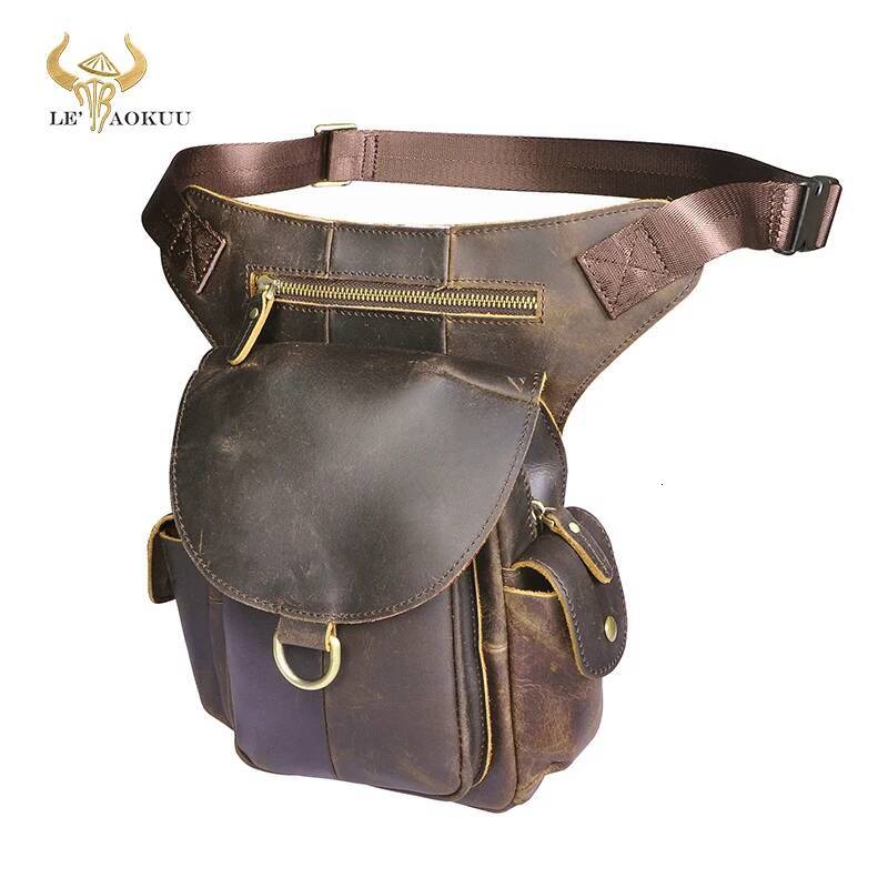 Quality Leather Design Men Multi Function Messenger Mochila Fashion Organizer Fanny Waist Belt Pack Drop Leg Bag Male 9938
