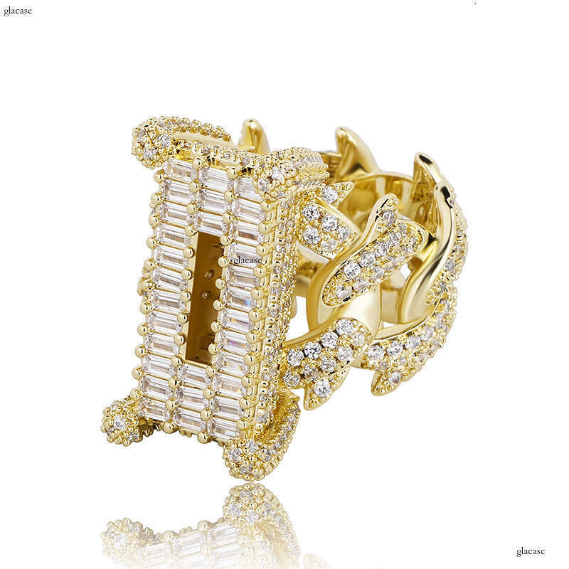 New Rectangular Cuban Full Zircon Hip-Hop Men's Trendy Jewelry Ring