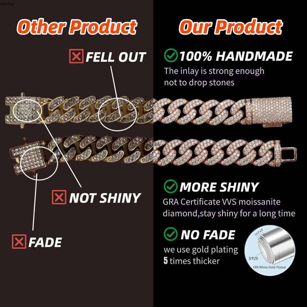 Factory Price Hip Hop Jewelry 23mm Solid Sier GRA VVS Iced Out Moissanite Dia Miami Cuban Link Chain Necklace for Men