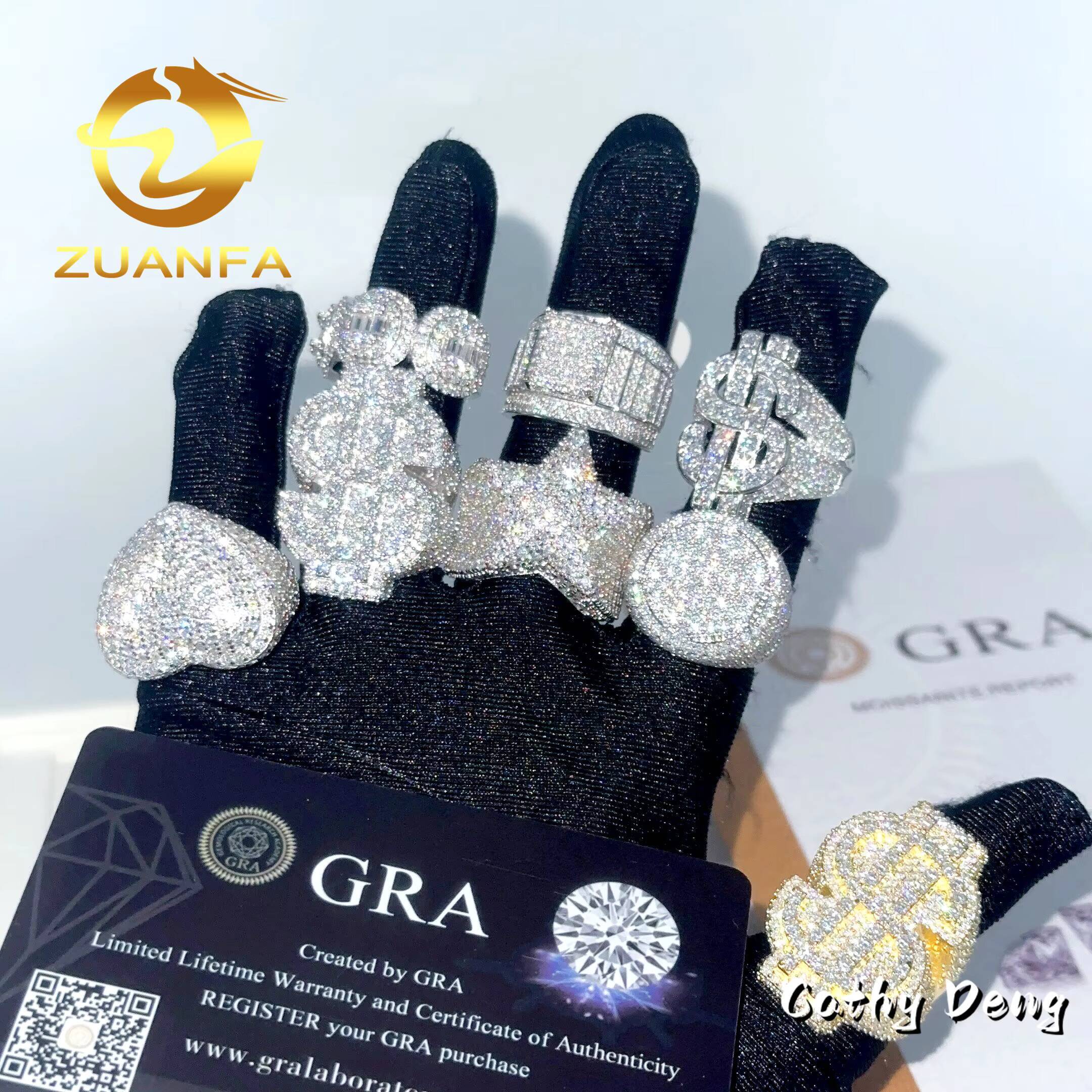 Jewelry Hot Selling Hip Hop Ring Heart Full Pave Moissanite 925 Sterling Silver Ice Out Moissanite Men Diamond Ring