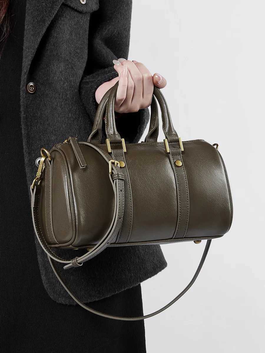 100% Genuine Leather Vintage Women Handbag Shoulder Bag Luxury Cowhide Boston Bag Ladies Commuting Crossbody Bag For Shopping Z250809