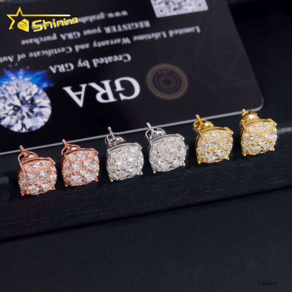New Pass Tester GRA Certified Stocks VVS Dia Sterling Sier Hip Hop Jewelry Moissanite Stud Earrings for Men