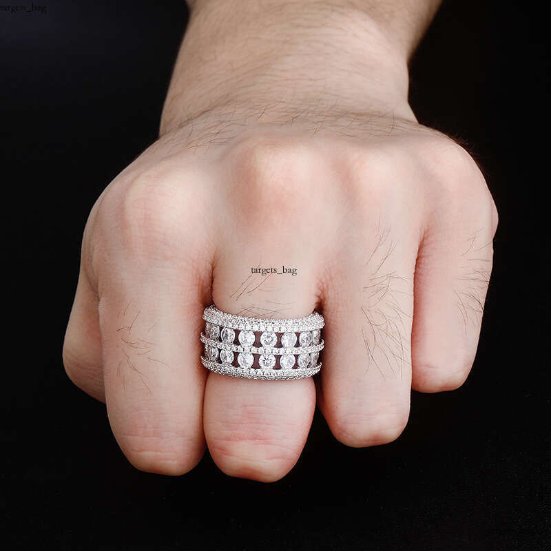 Hip-Hop Style Men's Ring with Double Row Hollow Design and Micro-Paved Full Zirconia Sparkling Band