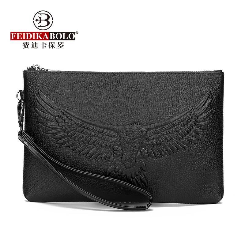 FEIDIKABOLO Genuine Leather Clutch Wallet Long Fashion Em Eagle Man Purse Classic Design Male Mobile Cash Bag