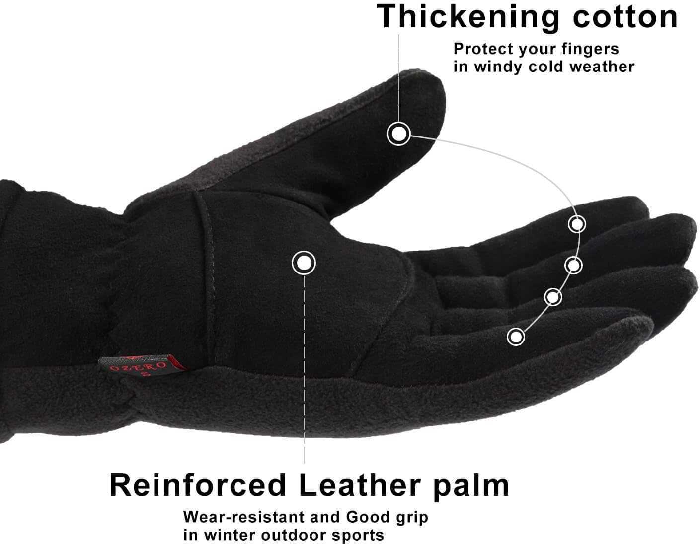 Winter Thermal Gloves 30F Coldproof Water Resistant Deerskin Suede Leather Insulated Polar Fleece Warm in Cold Weather for Men and Women Black XSmall 