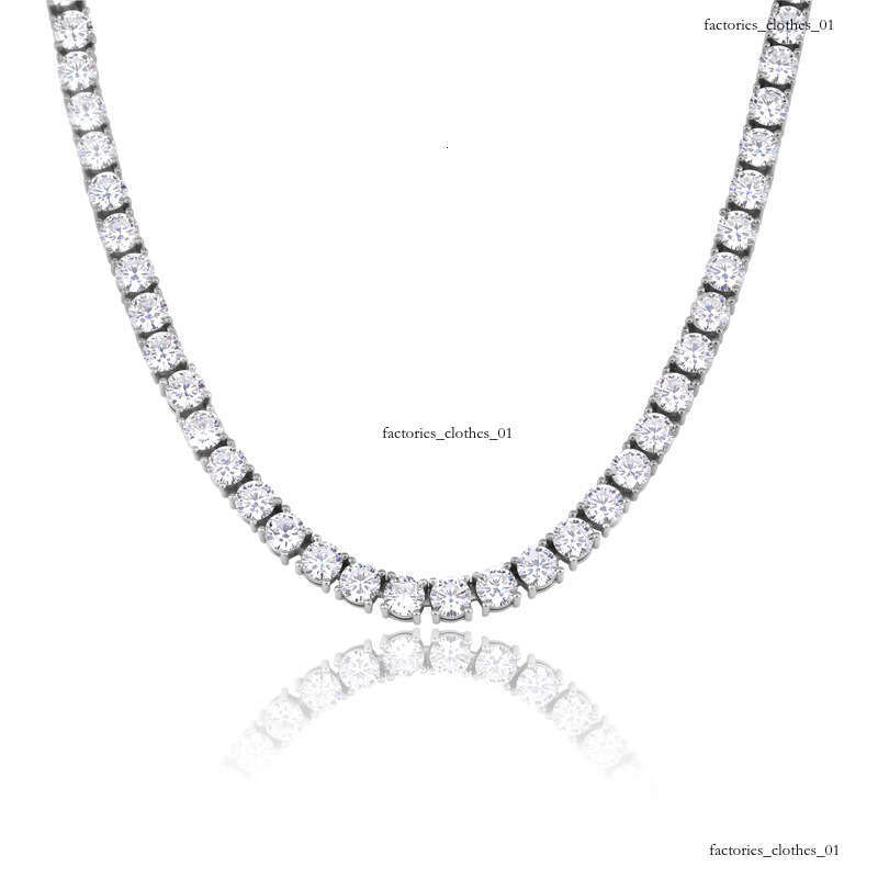Necklace 3-5mm Moissanite S Sterling Sier Plated Real White Gold Single Row Tennis Chain