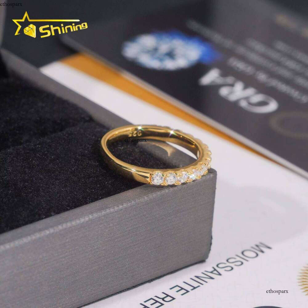 Pass Tester Gold Plated Semi-Eternity 2.2mm Wedding Silver Engagement Gold-Containing Stone Ring
