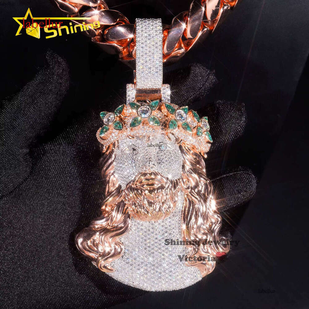 Iced Out Rapper Religious Jewelry Gold Plated Big 3D Sier Custom 5" VVS Moissanite Dia Jesus Pendant